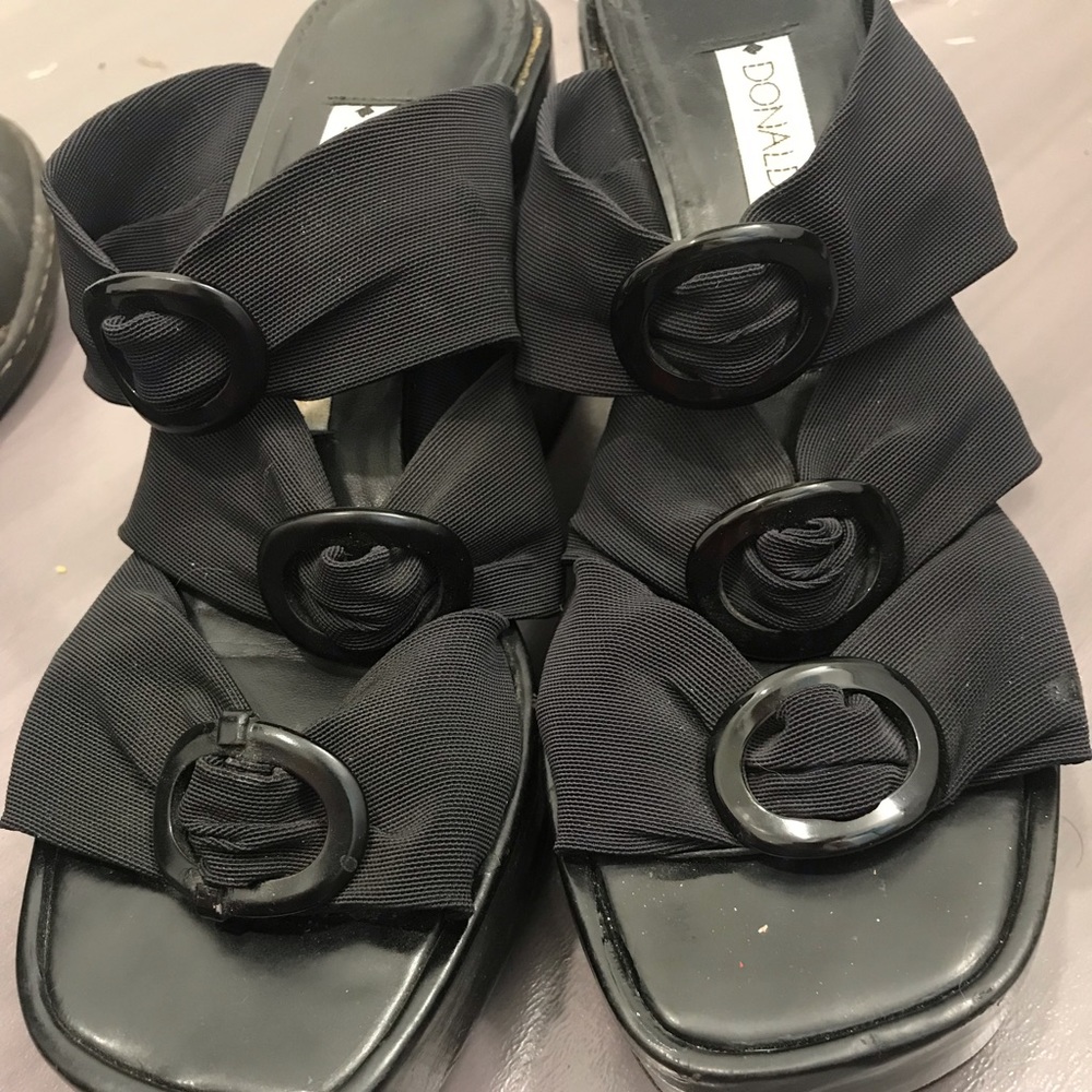 Donald J Pilner black platforms. Patent leather